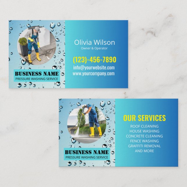 Pressure Washing Power Wash Cleaning Water Drops Business Card (Front/Back)