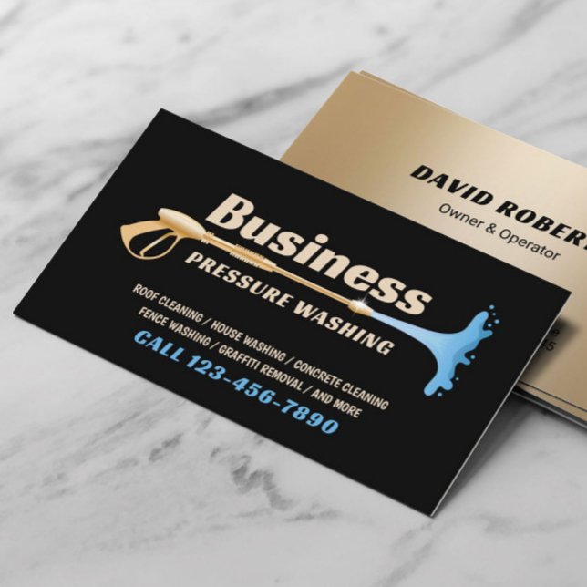 Pressure Washing Power Wash Gold Cleaning Service Business Card (Creator Uploaded)