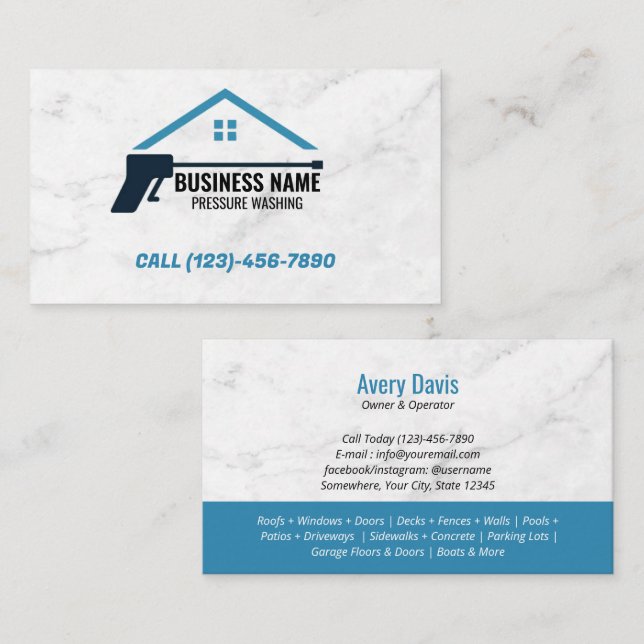 Pressure Washing Power wash House Cleaning Marble  Business Card (Front/Back)