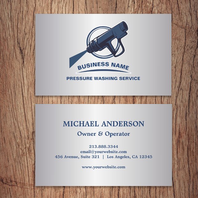 Pressure Washing Power Wash House Cleaning Silver  Business Card (Creator Uploaded)