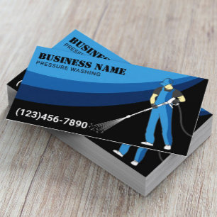 Pressure Washing Power Wash Modern Blue Cleaning Business Card