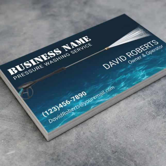 Pressure Washing Power Wash Ocean Blue Cleaning Business Card (Creator Uploaded)