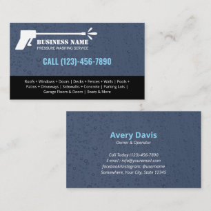 Pressure Washing Power Wash Water Drops Black&Blue Business Card