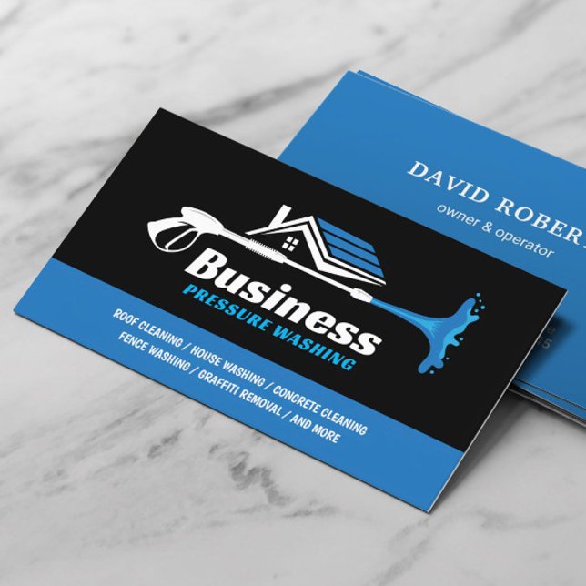Pressure Washing Power Washer Black Blue Cleaning Business Card (Creator Uploaded)