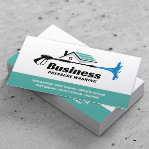 Pressure Washing Power Washer Teal House Cleaning  Business Card