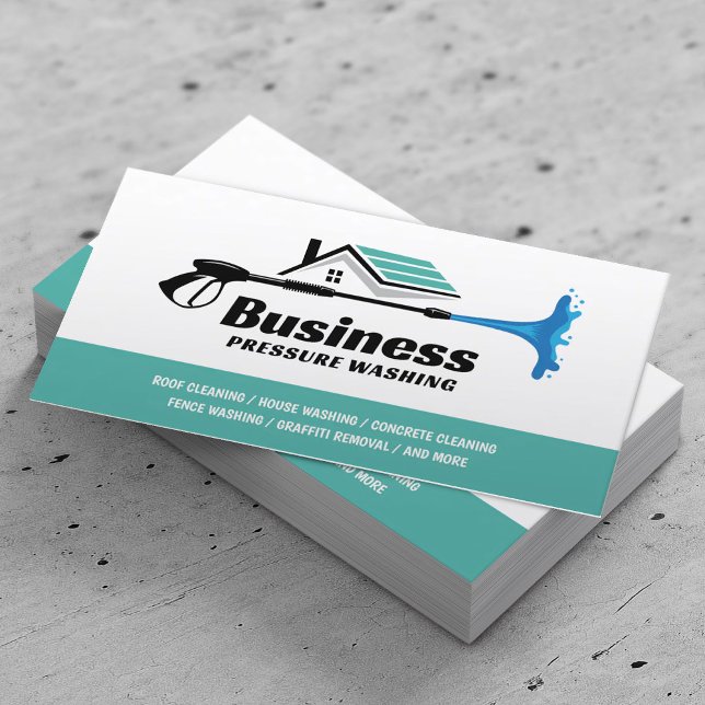 Pressure Washing Power Washer Teal House Cleaning  Business Card (Creator Uploaded)