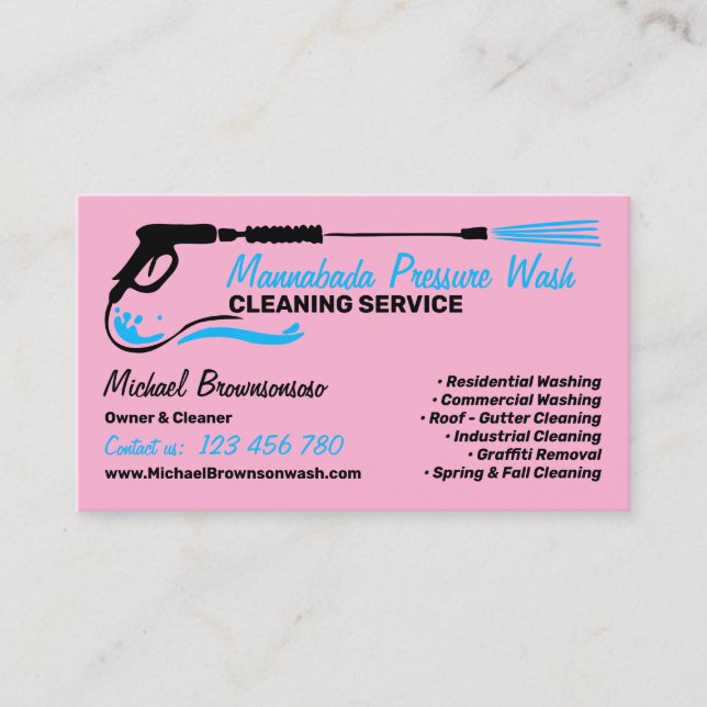 Pressure Washing Power Washing CLEANING pink Business Card (Front)