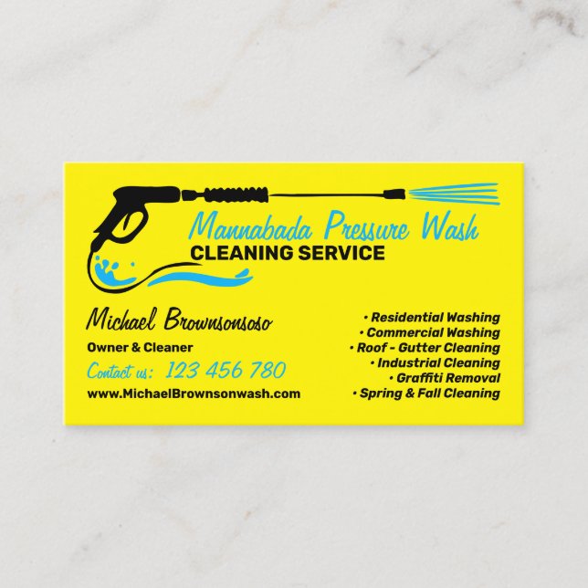 Pressure Washing Power Washing CLEANING yellow Business Card (Front)