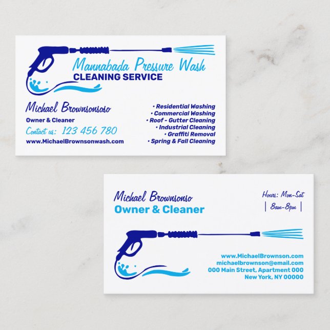 Pressure Washing Power Washing navy blue Business Card (Front/Back)