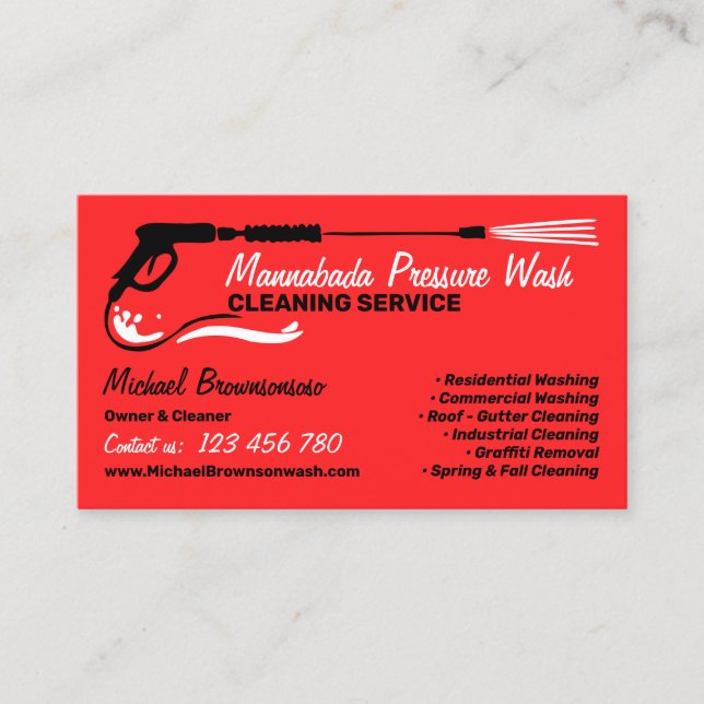 Pressure Washing Power Washing Red Orange Business Card (Front)