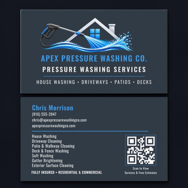 Pressure Washing QR Code Professional Services Business Card (Creator Uploaded)