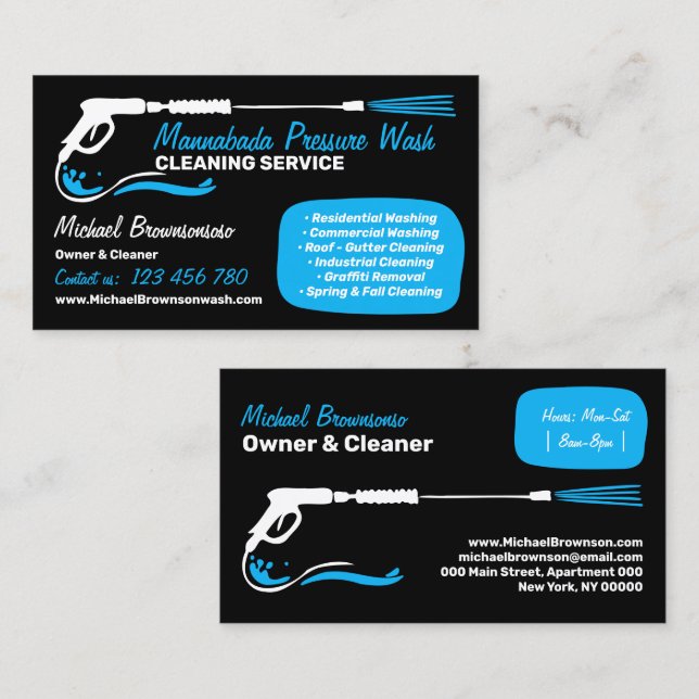 Pressure Washing Water Drops Power Wash Cleaning Business Card (Front/Back)