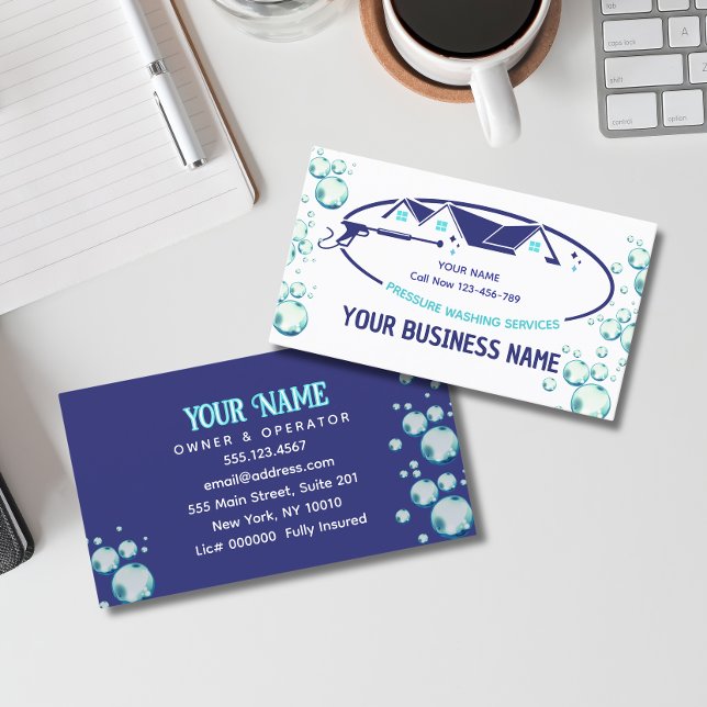 Pressure Washing Water Drops Power Wash Cleaning  Business Card (Creator Uploaded)