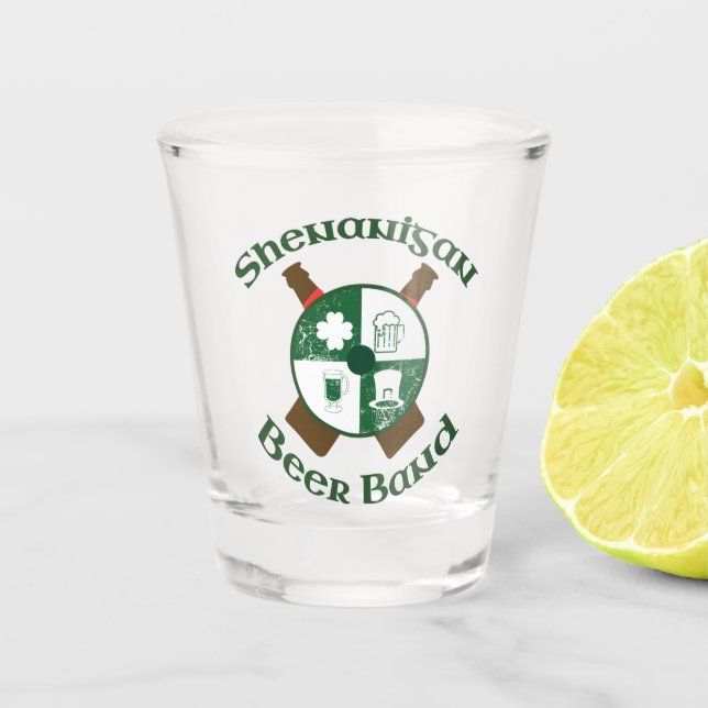 Prestigious Cool shenanigan beer band Viking crest Shot Glass (Front)