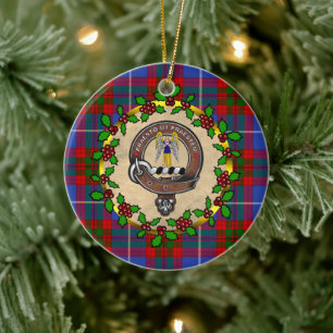 Preston Clan Badge & Tartan Personalised Christmas Ceramic Tree Decoration