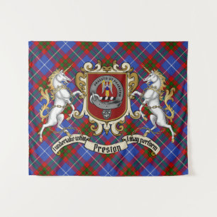 Preston Clan Badge & Unicorns w/Tartan  Tapestry