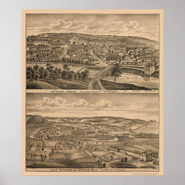 Preston, MN Panoramic Map - 1874 Poster (Front)
