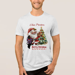 Preston Scottie Dog Xmas Personalized T-Shirt Tri-Blend Shirt