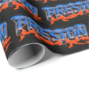 Preston Vorname Name Graffiti blue orange Wrapping Paper