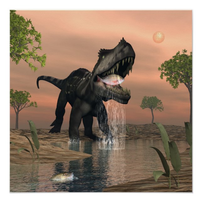Prestosuchus dinosaur fishing - 3D render Poster (Front)