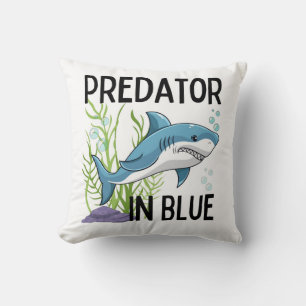 pretator in blue , shark, cartoon style cushion