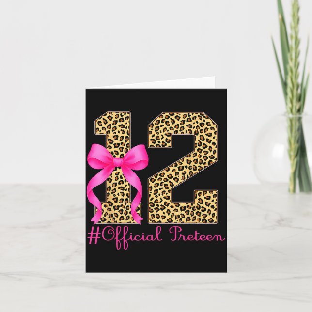 Preteen 12th Birthday Girl Coquette Bow Leopard  Card (Front)