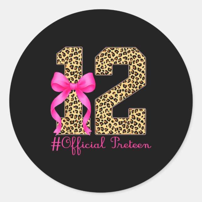 Preteen 12th Birthday Girl Coquette Bow Leopard  Classic Round Sticker (Front)