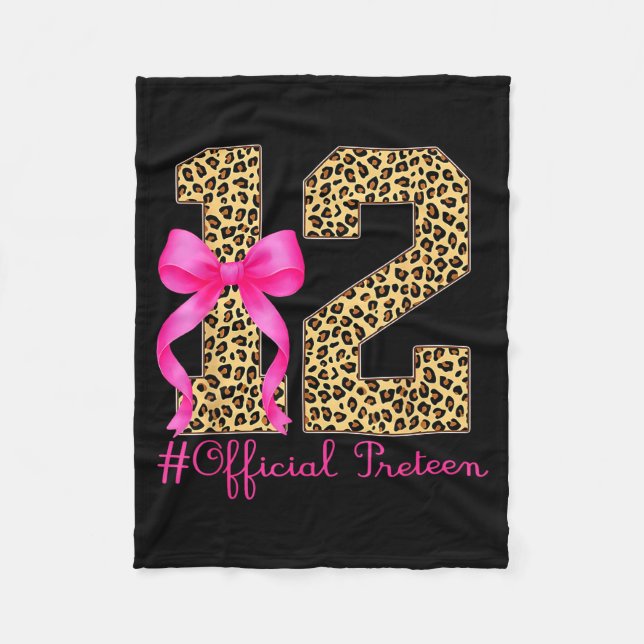 Preteen 12th Birthday Girl Coquette Bow Leopard  Fleece Blanket (Front)