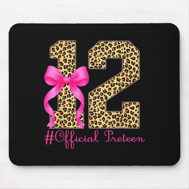 Preteen 12th Birthday Girl Coquette Bow Leopard  Mouse Mat (Front)