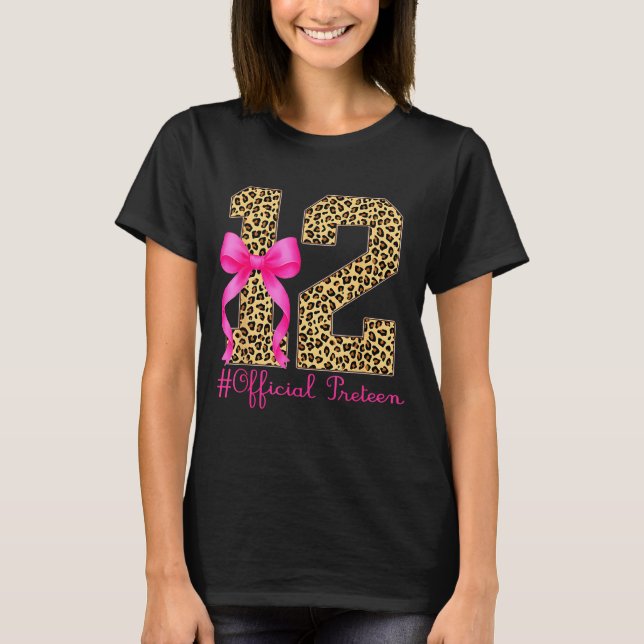 Preteen 12th Birthday Girl Coquette Bow Leopard  T-Shirt (Front)