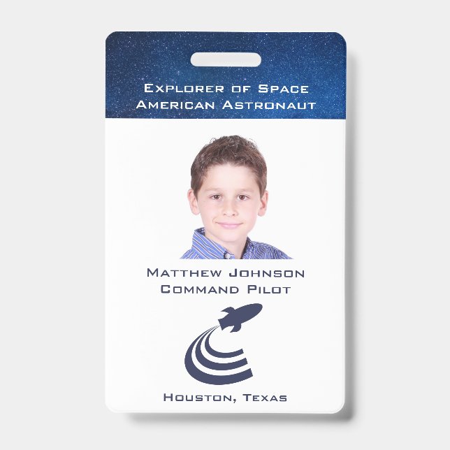 Pretend Astronaut Badge for Kids Personalised ID Badge (Front)