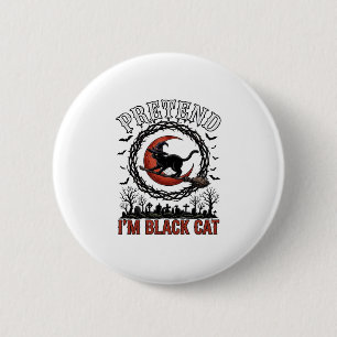 Pretend Black Cat Halloween Witch Hat Red Moon_1 6 Cm Round Badge