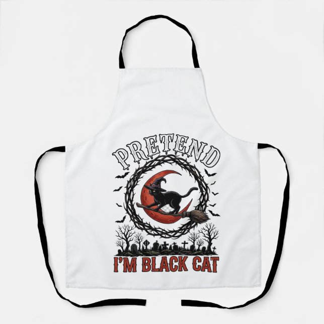 Pretend Black Cat Halloween Witch Hat Red Moon_1 Apron (Front)