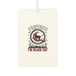 Pretend Black Cat Halloween Witch Hat Red Moon_1 Car Air Freshener