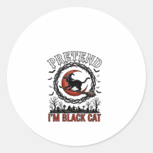 Pretend Black Cat Halloween Witch Hat Red Moon_1 Classic Round Sticker