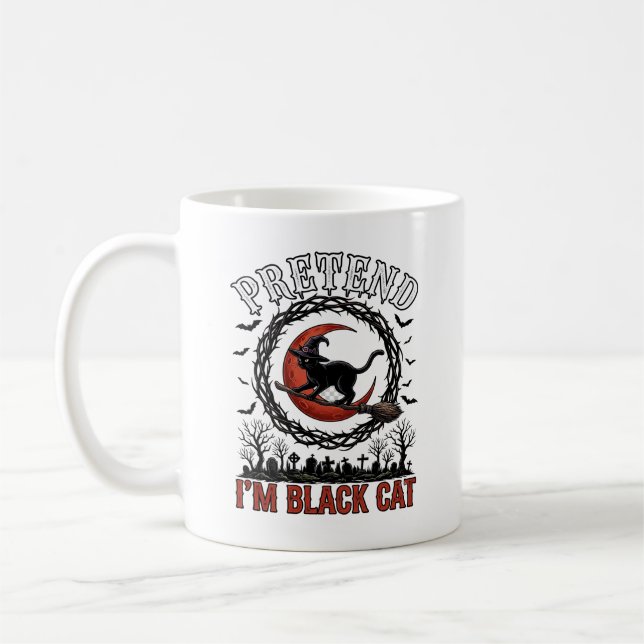 Pretend Black Cat Halloween Witch Hat Red Moon_1 Coffee Mug (Left)