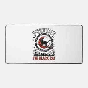 Pretend Black Cat Halloween Witch Hat Red Moon_1 Desk Mat