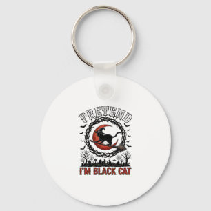 Pretend Black Cat Halloween Witch Hat Red Moon_1 Key Ring