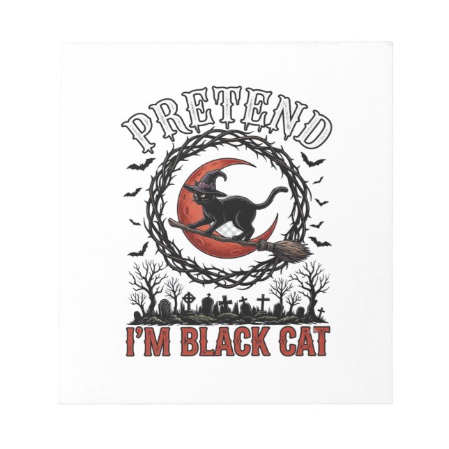 Pretend Black Cat Halloween Witch Hat Red Moon_1 Notepad (Front)