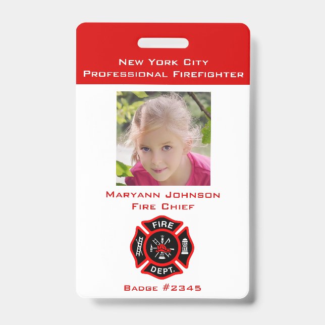 Pretend Firefighter Badge for Kids Personalised ID Badge (Front)