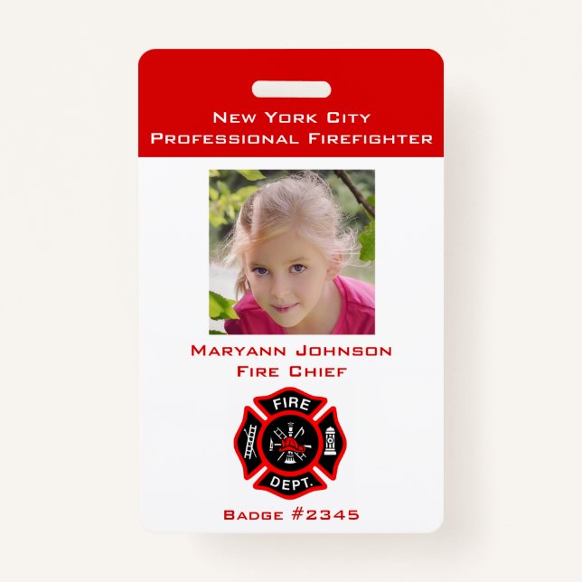 Pretend Firefighter Badge for Kids Personalised ID Badge (Front)