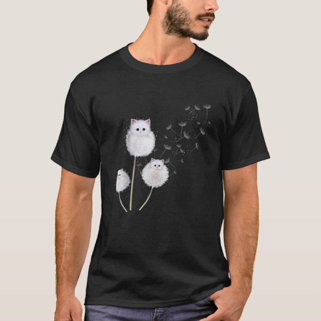 Pretending Cat Dandelion Flower Cat Lover Cute Des T-Shirt (Front)