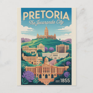 Pretoria South Africa Retro Travel Poster Art Postcard