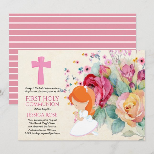 Prettiest First Holy Communion Invites Flowers (Front/Back)