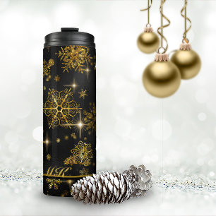 Prettiest Snowflakes Pattern Black/Gold ID846  Thermal Tumbler
