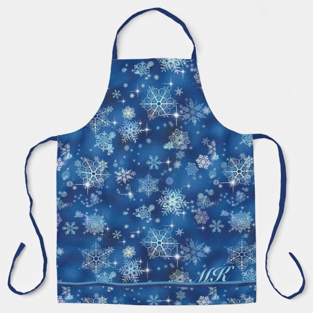 Prettiest Snowflakes Pattern Blue ID846 Apron (Front)