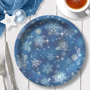 Prettiest Snowflakes Pattern Blue ID846 Paper Plate