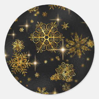 Prettiest Snowflakes Pattern Gold/Black ID846 Classic Round Sticker
