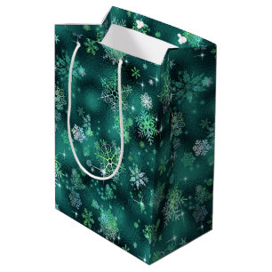 Prettiest Snowflakes Pattern Green ID846 Medium Gift Bag