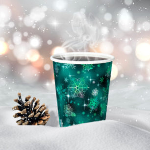 Prettiest Snowflakes Pattern Green ID846 Paper Cups